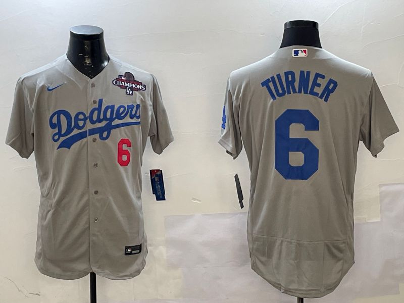 Men Los Angeles Dodgers #6 Turner Grey Elite 2025 Nike MLB Jersey style 2->los angeles dodgers->MLB Jersey